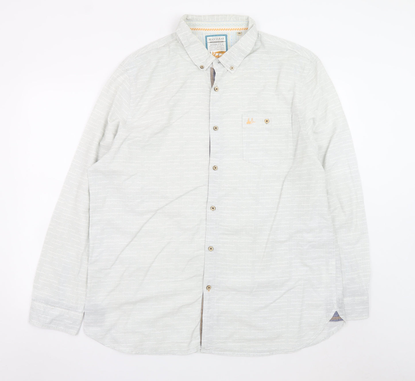 Mantaray Men's Grey Cotton Long Sleeve Button-Up Shirt XL
