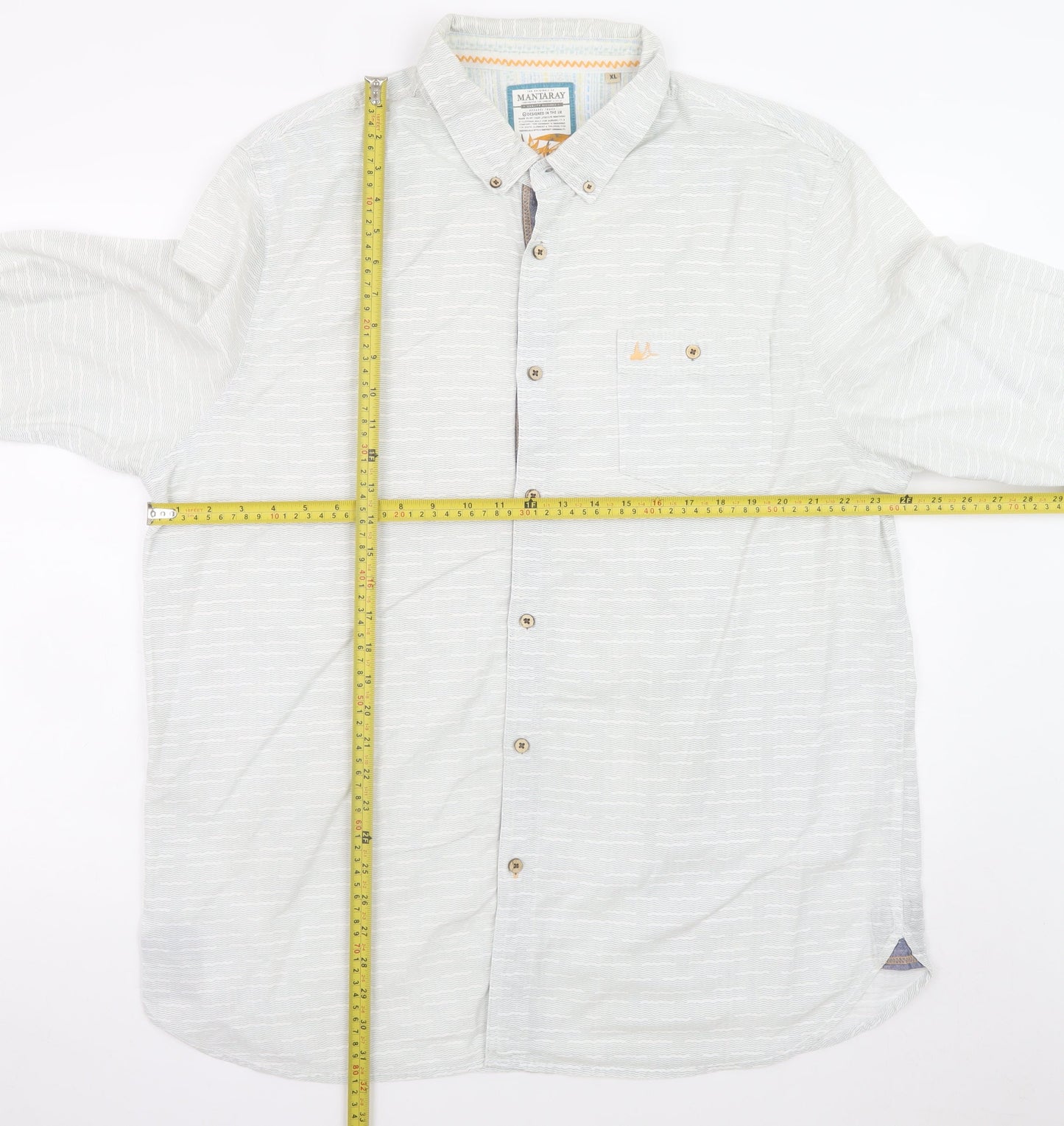 Mantaray Men's Grey Cotton Long Sleeve Button-Up Shirt XL