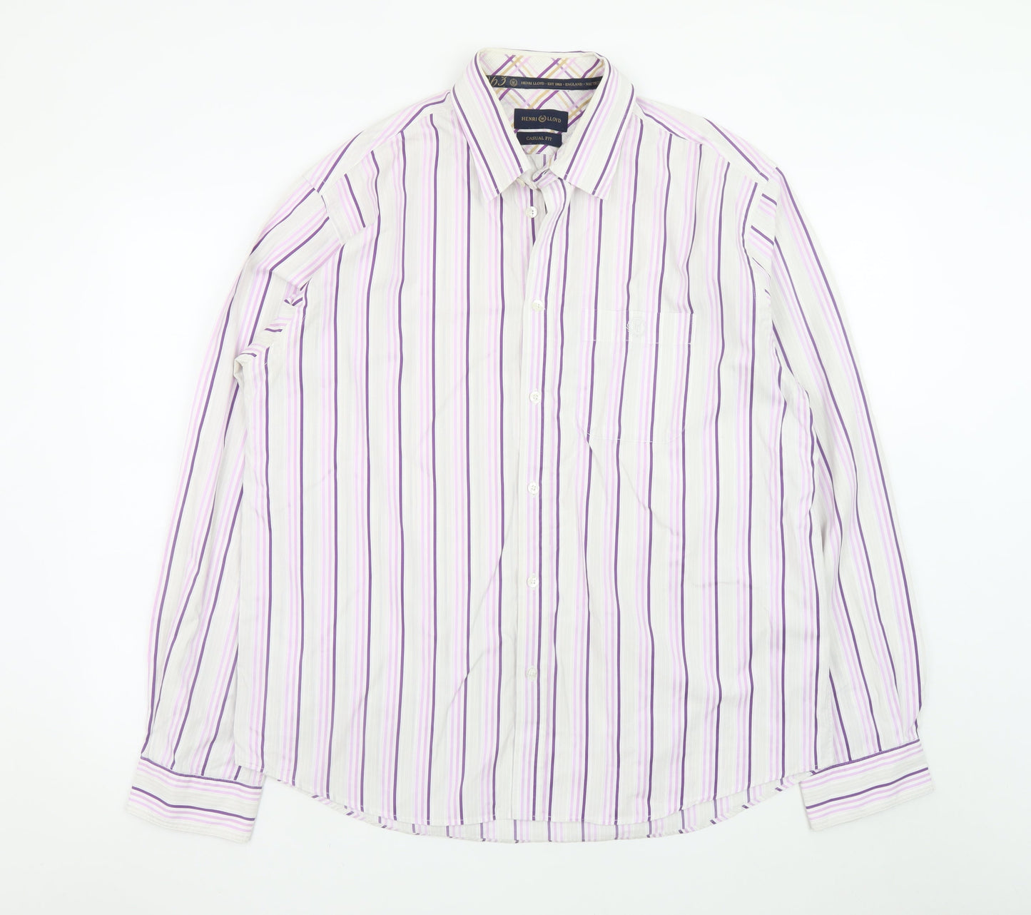 Henri Lloyd Men's Multicoloured Striped Cotton XL Casual Fit Long Sleeve Dress Shirt