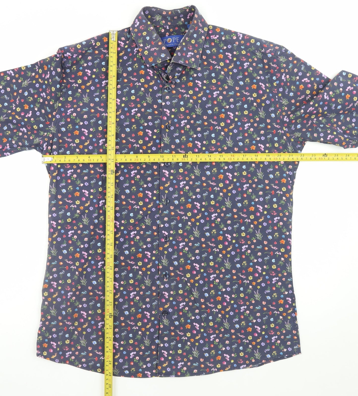 Pope Men’s Multicoloured Floral Cotton Long Sleeve Dress Shirt L