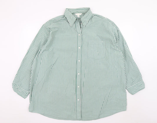 H&M Men's Green Striped Long Sleeve Cotton Dress Shirt Size S