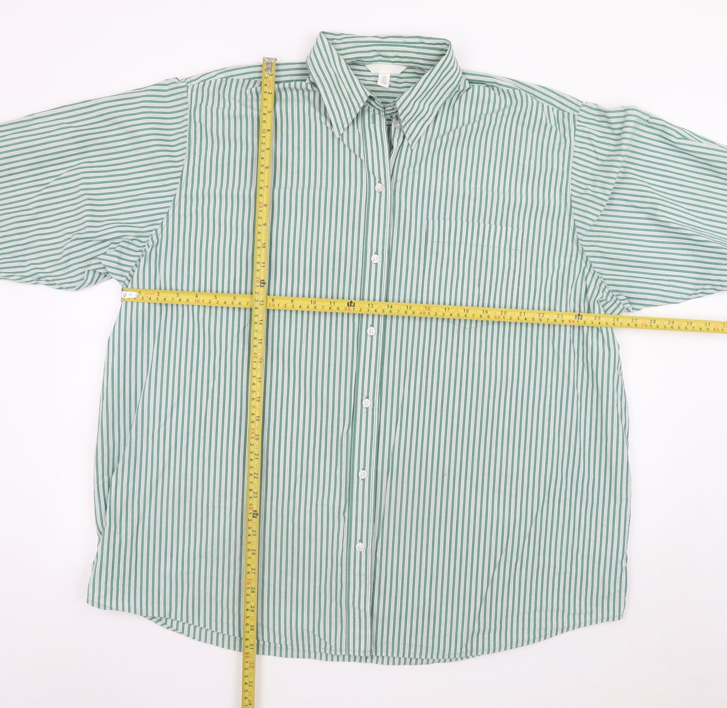 H&M Men's Green Striped Long Sleeve Cotton Dress Shirt Size S