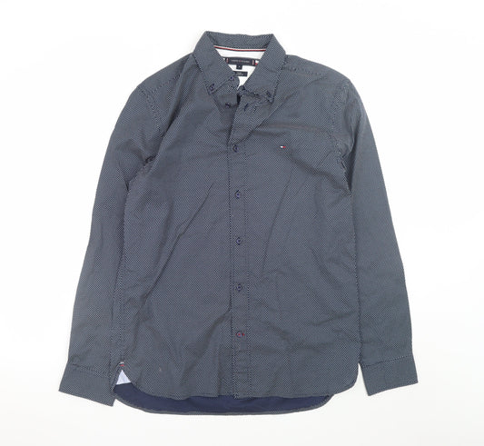 Tommy Hilfiger Men's Blue Regular Fit Long Sleeve Cotton Dress Shirt M