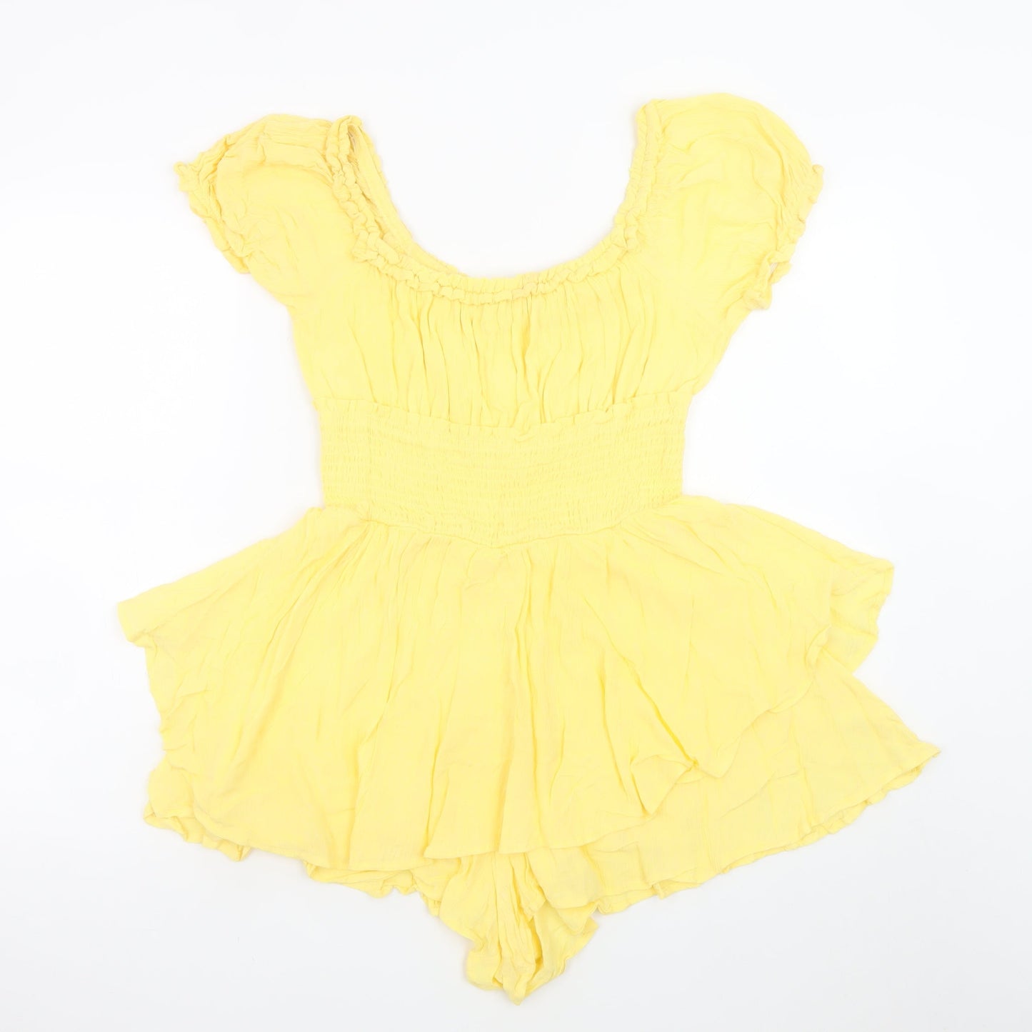 Blashe Women Yellow Rayon Playsuit Size M Ruffle Short Sleeve Summer