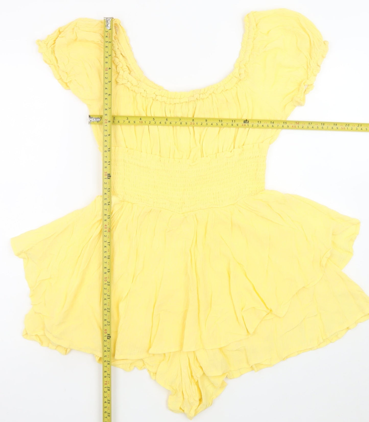 Blashe Women Yellow Rayon Playsuit Size M Ruffle Short Sleeve Summer