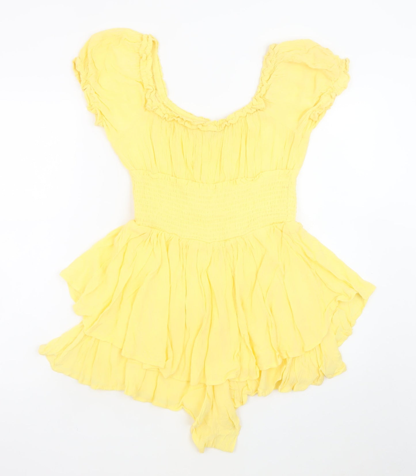 Blashe Women Yellow Rayon Playsuit Size M Ruffle Short Sleeve Summer