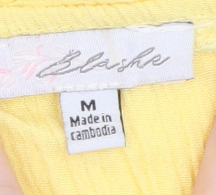 Blashe Women Yellow Rayon Playsuit Size M Ruffle Short Sleeve Summer