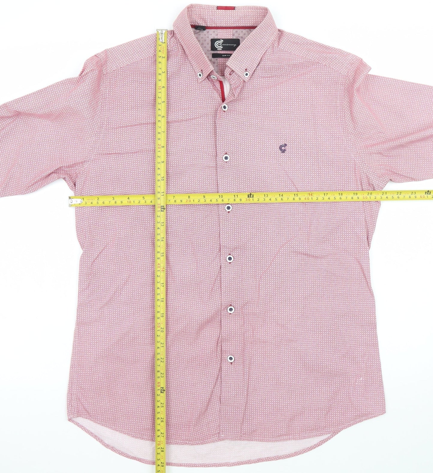 C&A Men’s Red Slim Fit Geometric Long Sleeve Button-Up Shirt Size 16.5