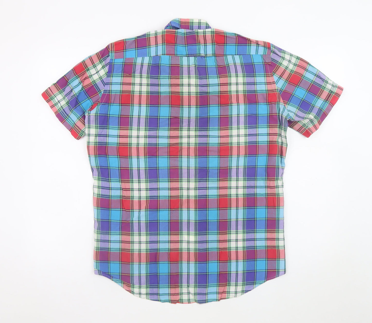 Dario Beltran Men's Multicoloured Plaid Button-Down Short Sleeve Cotton Shirt M