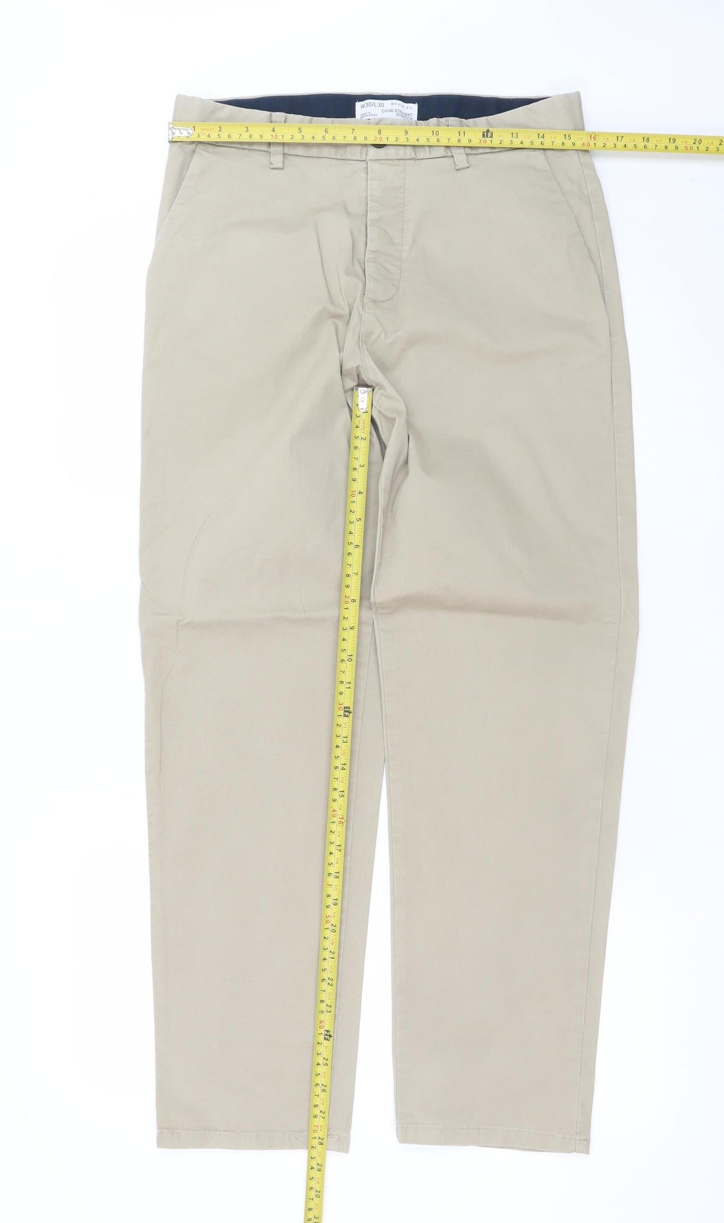 Denim Co Men's Beige Chino Straight Stretch Trousers W30 L30