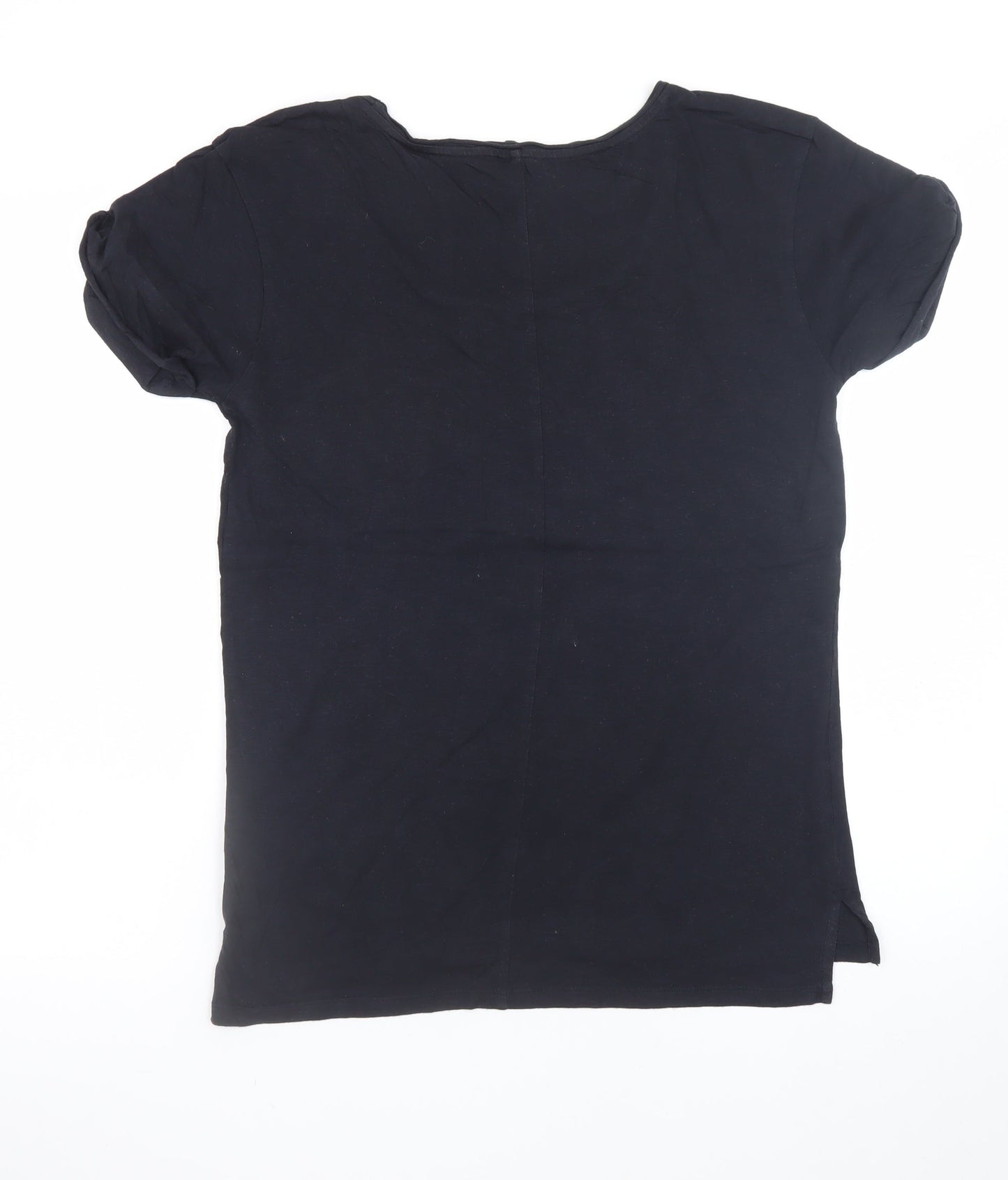 The White Company Women Black Cotton Modal Short Sleeve T-Shirt UK 14