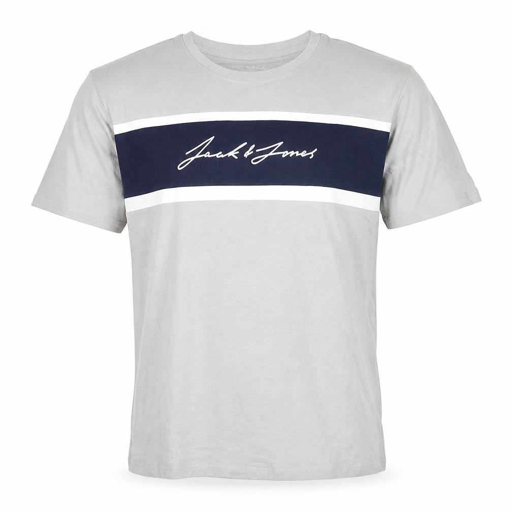 Jack & Jones Men's Grey Colourblock Logo Crew Neck T-Shirt XL