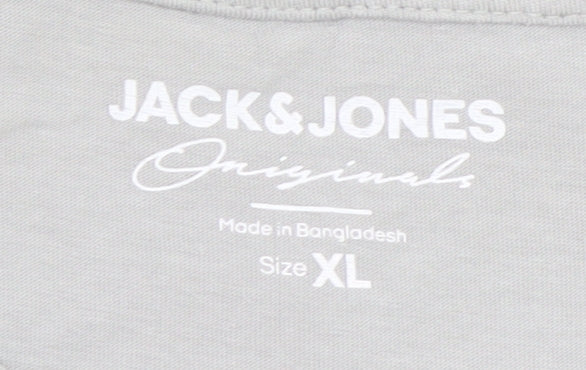 Jack & Jones Men's Grey Colourblock Logo Crew Neck T-Shirt XL