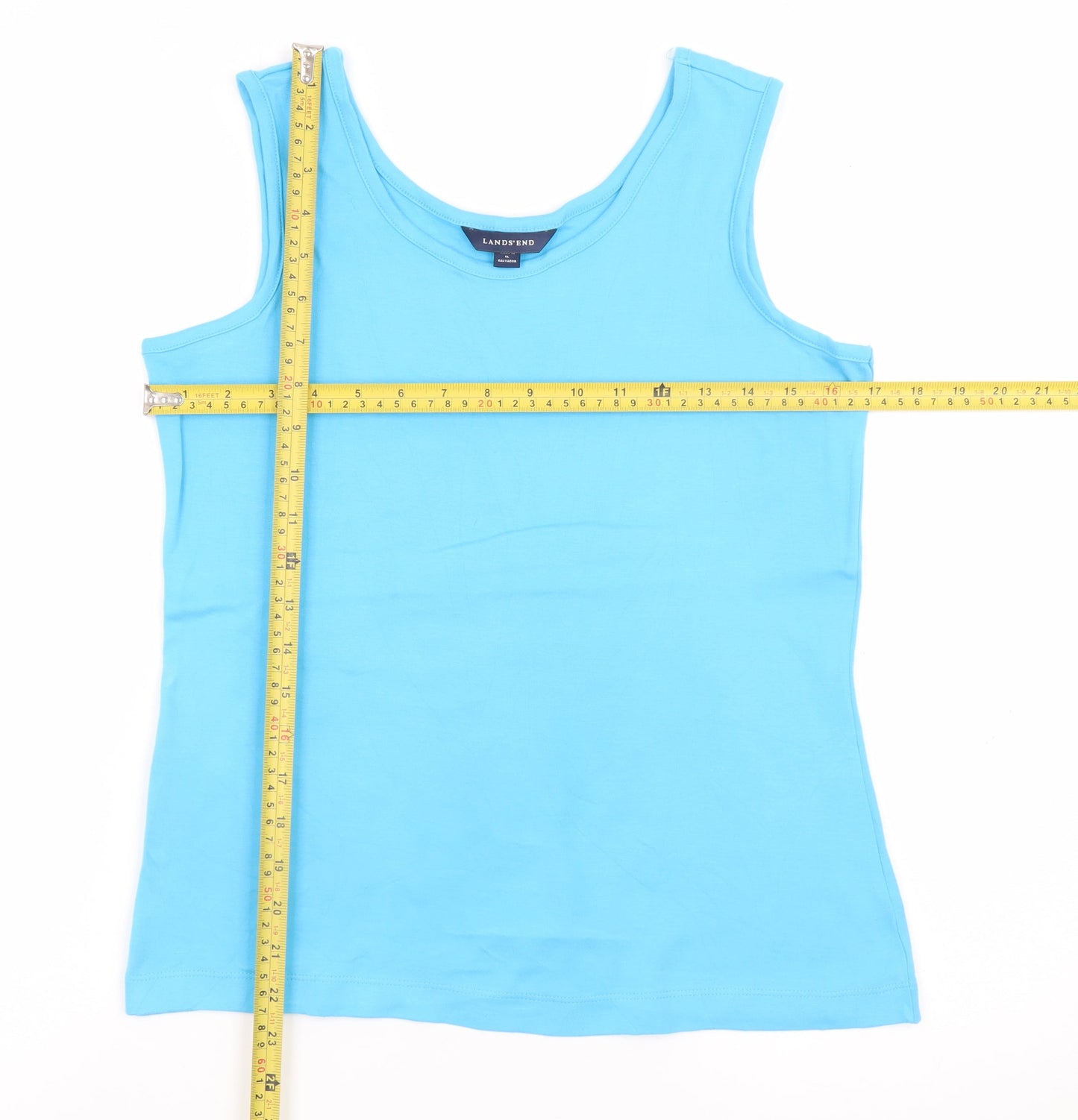 Lands' End Women Blue Tank Top Size 6-8 Cotton Sleeveless Summer Casual