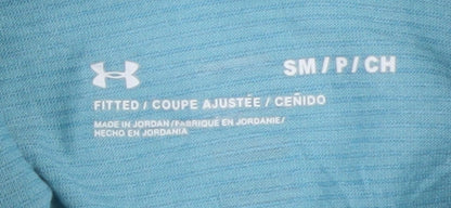 Brand and care label for Under Armour Men's Blue Small 1/4 Zip Running Track Jacket