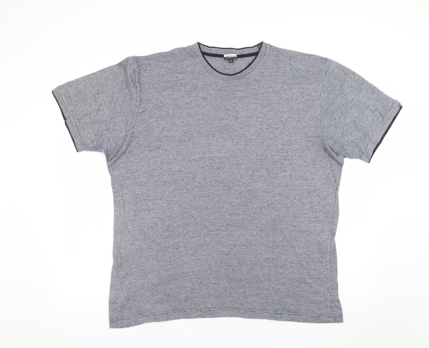 Jaeger Men’s Grey Striped Cotton Crew Neck T-Shirt XL