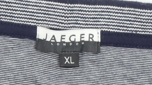 Jaeger Men’s Grey Striped Cotton Crew Neck T-Shirt XL