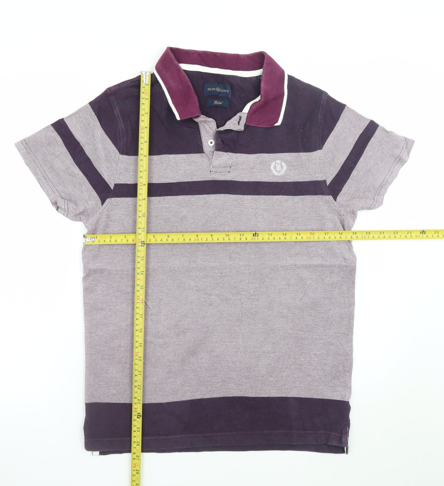 Henri Lloyd Men’s Purple Striped Cotton Polo Shirt Size M Slim Fit