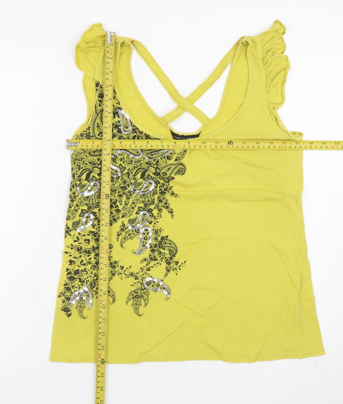 Dorothy Perkins Womens Yellow Embellished Sleeveless Top Size 14