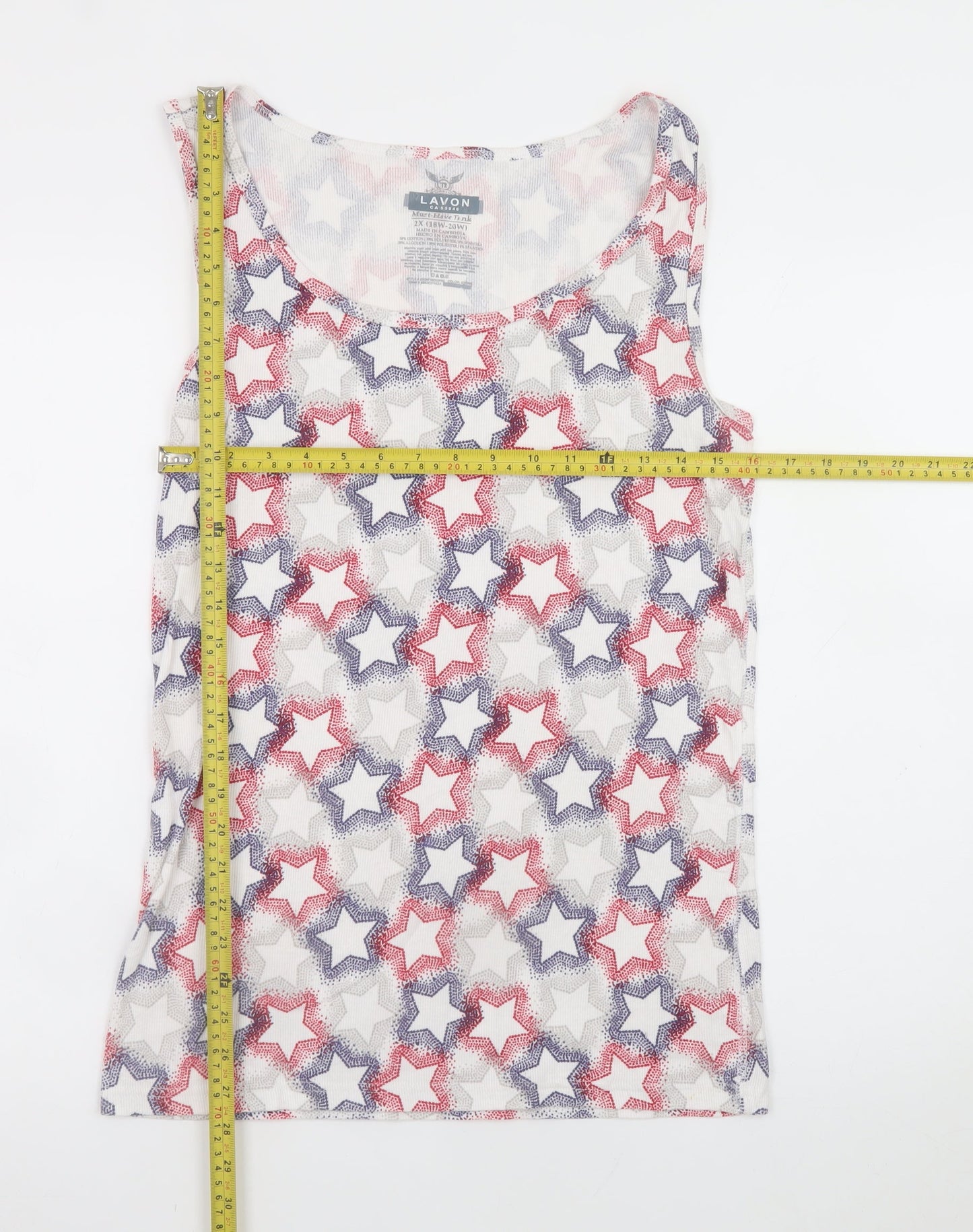 Lavon Womens Multicoloured Star Print Tank Top 2XL Plus Basic Cotton Blend