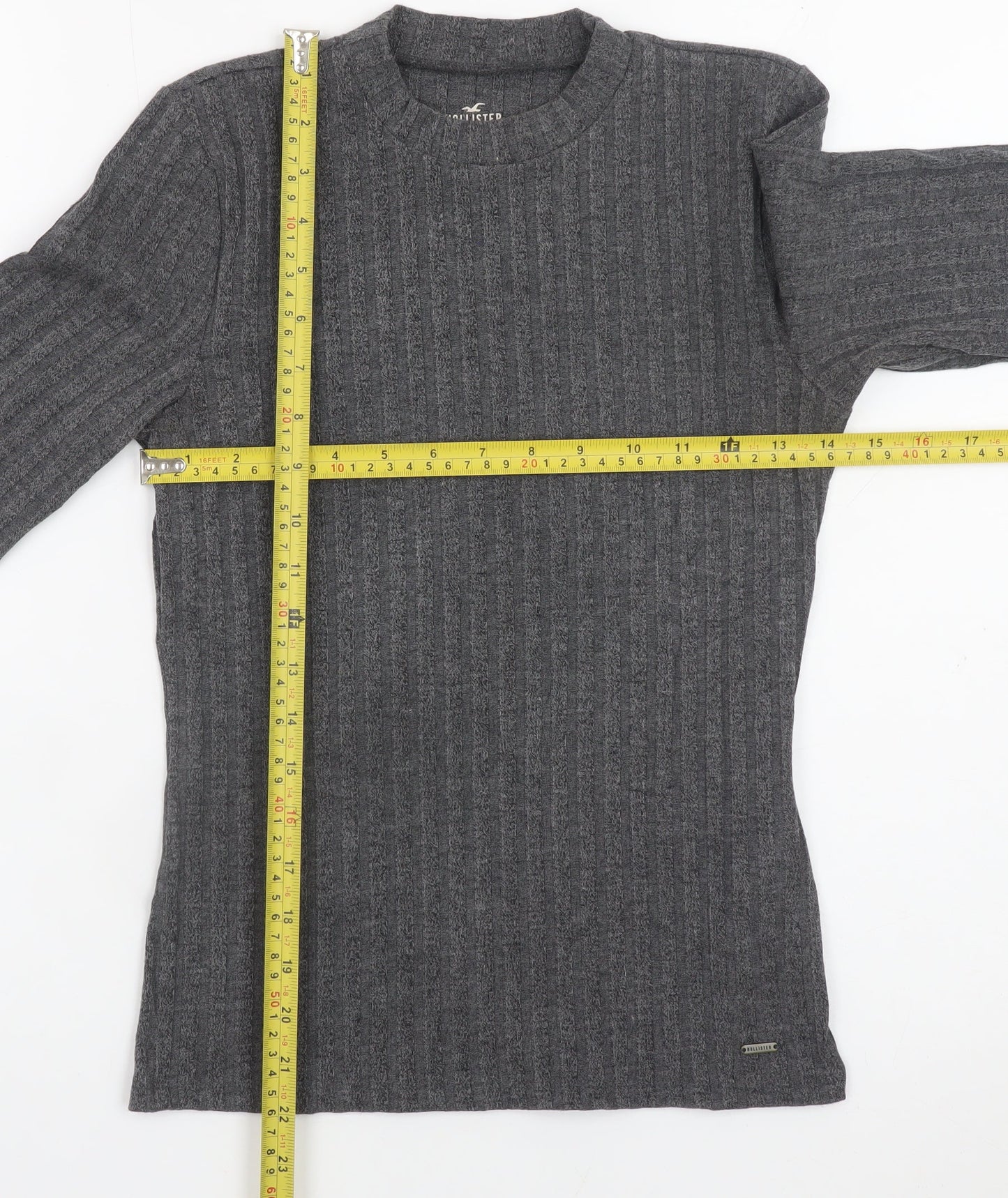 Hollister Women's Grey Slim Fit Knit 3/4 Sleeve T-Shirt S