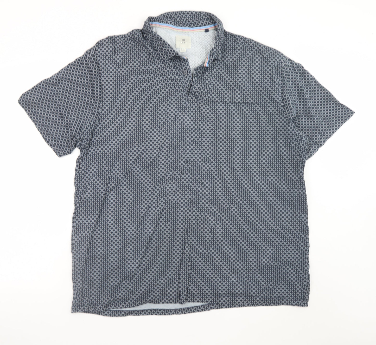 Next Men's Blue Geometric 2XL Cotton Short Sleeve Polo Shirt