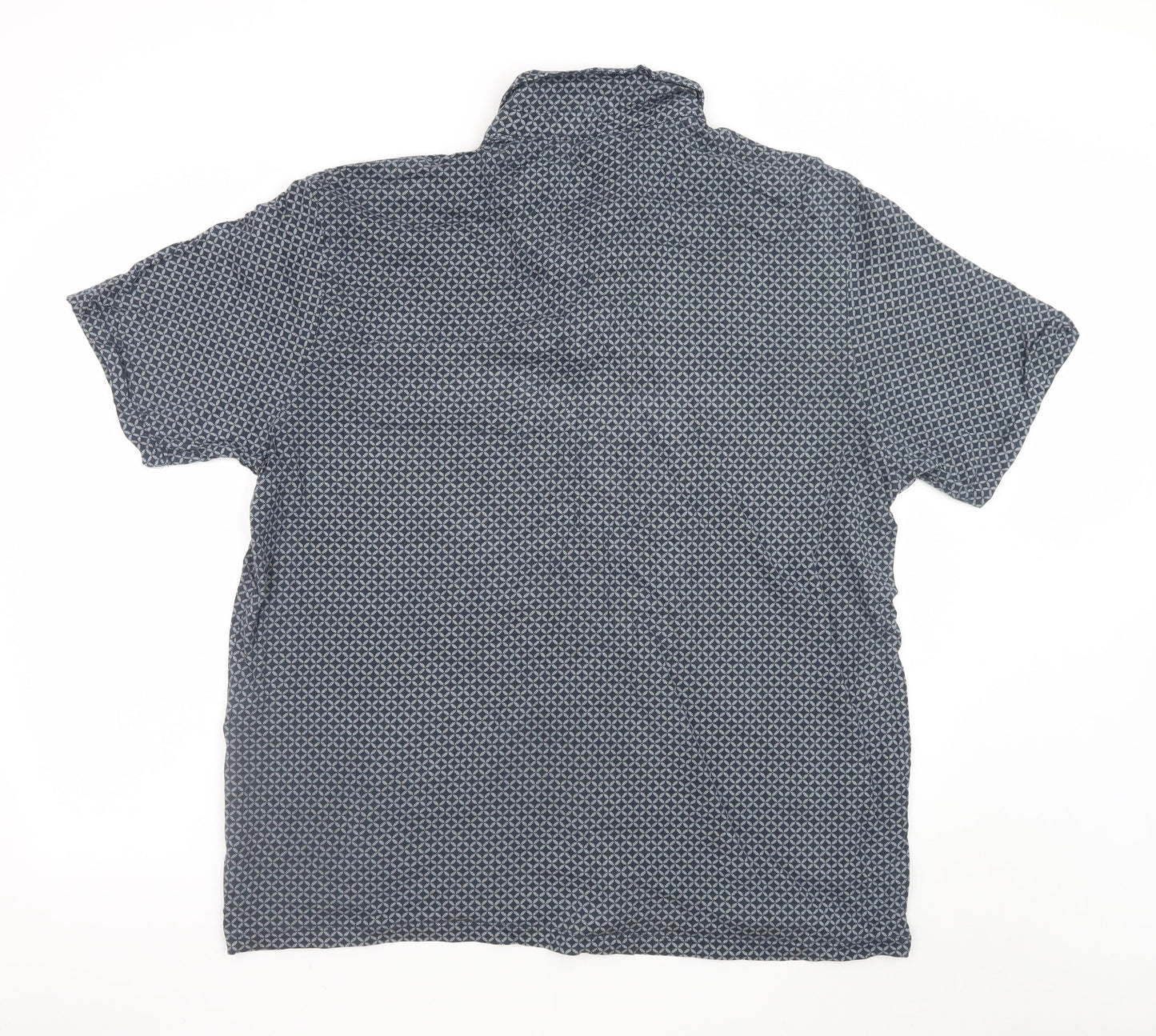 Next Men's Blue Geometric 2XL Cotton Short Sleeve Polo Shirt