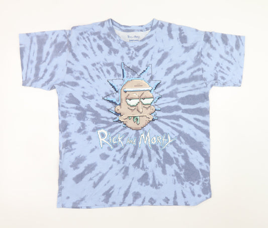 Pull&Bear Mens Blue Rick and Morty Tie-Dye Graphic T-Shirt Size M