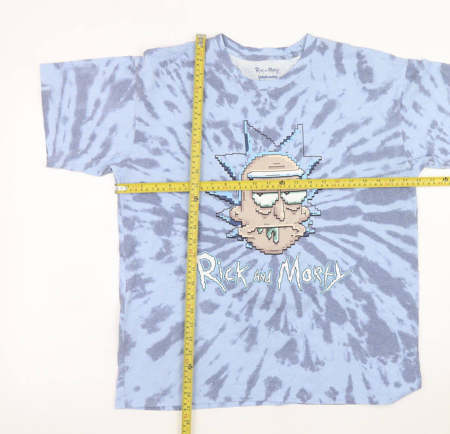 Pull&Bear Mens Blue Rick and Morty Tie-Dye Graphic T-Shirt Size M