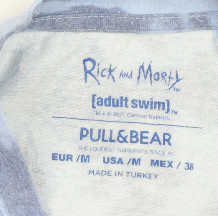 Pull&Bear Mens Blue Rick and Morty Tie-Dye Graphic T-Shirt Size M