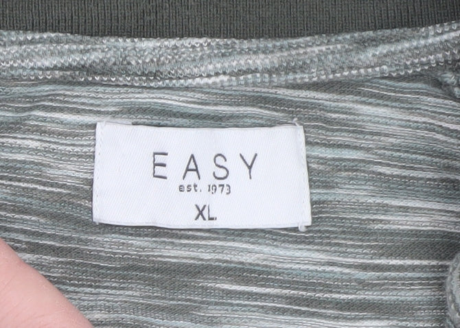 Easy Men’s Grey Striped Cotton Polo Shirt XL Casual Collared Top