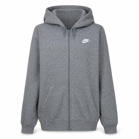 Front view of Nike Women Grey Full Zip Hoodie Small Cotton Blend Casual