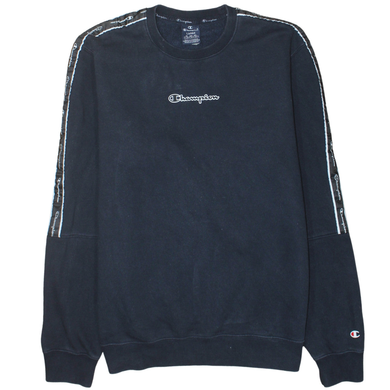 Champion Mens Black Large Crew Neck Logo Sweatshirt Pullover