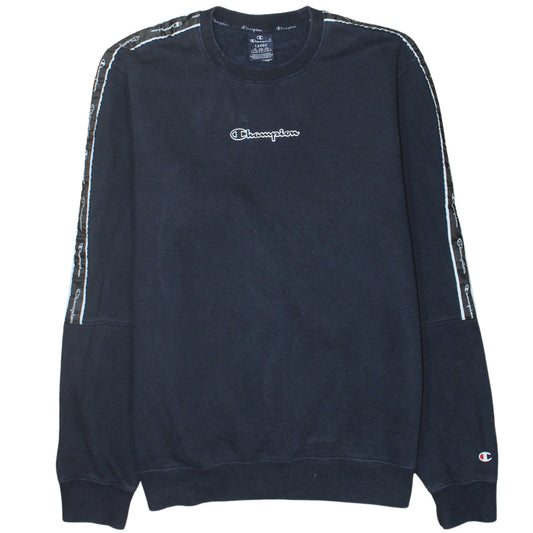 Champion Mens Black Large Crew Neck Logo Sweatshirt Pullover