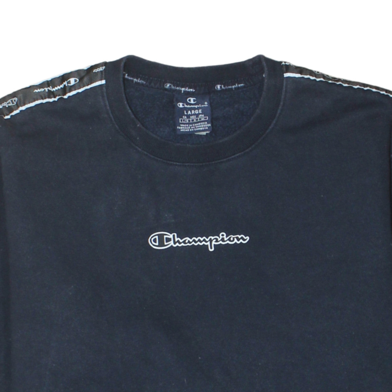 Champion Mens Black Large Crew Neck Logo Sweatshirt Pullover