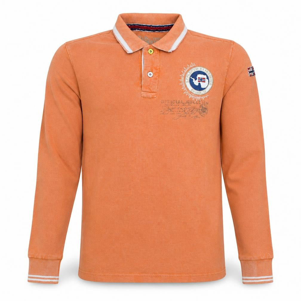 Napapijri Men’s Orange Long Sleeve Cotton Polo Shirt Size M