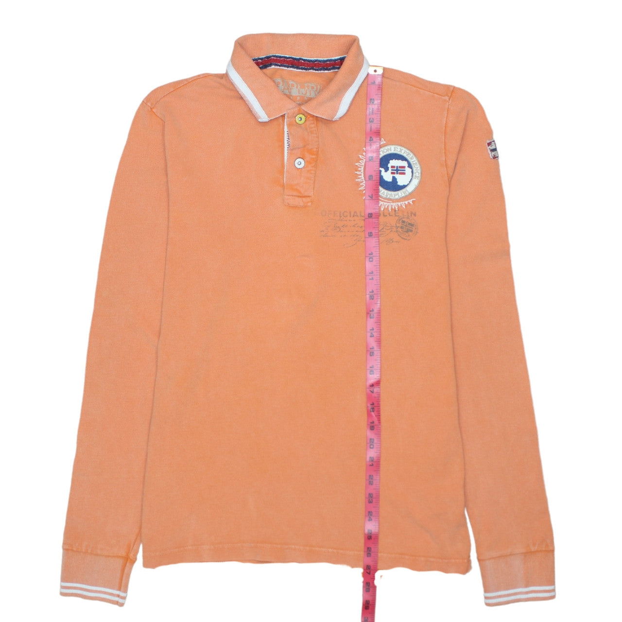 Napapijri Men’s Orange Long Sleeve Cotton Polo Shirt Size M