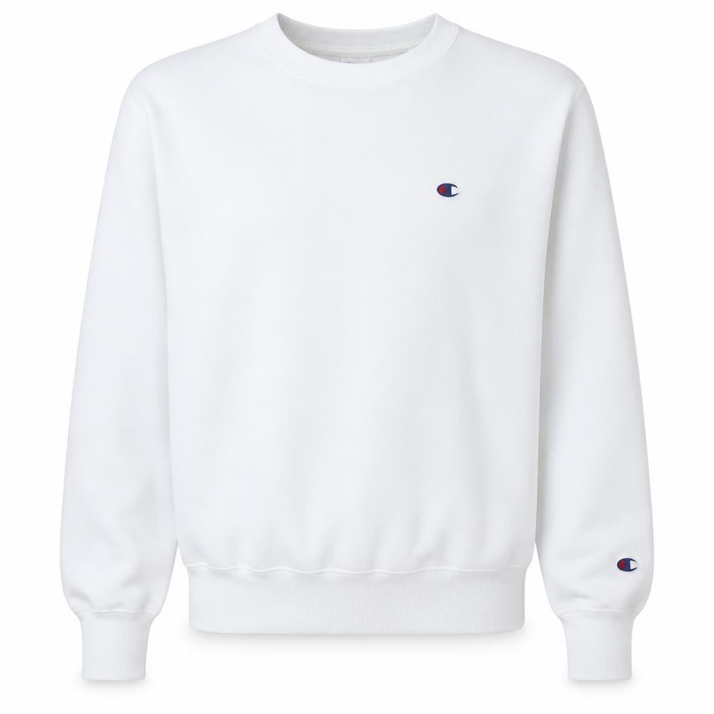 Champion Men's White Small Logo Crew Neck Pullover Sweatshirt