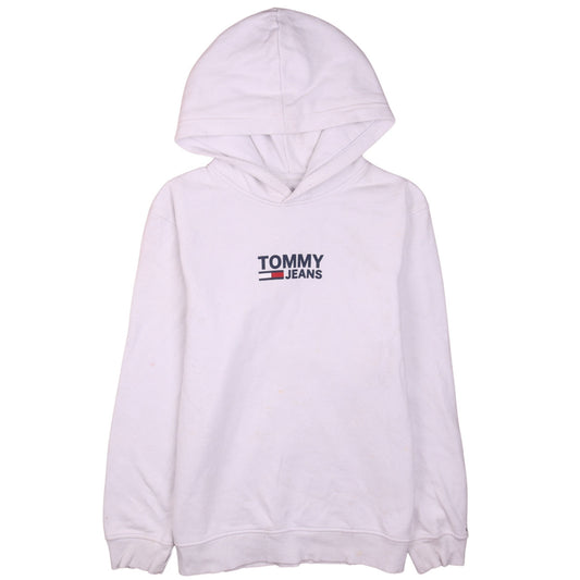 Tommy Jeans Men's White Pullover Hoodie M Logo Cotton Sweatshirt