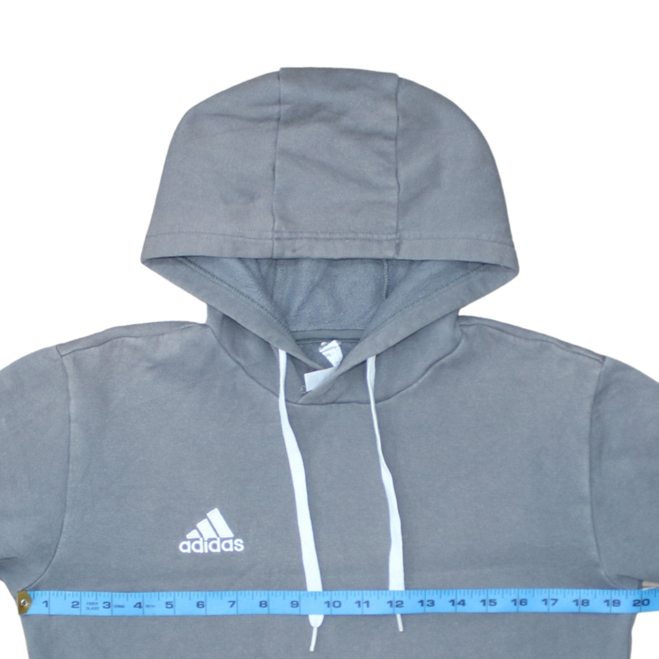 adidas Men Grey Small Pullover Hoodie Fleece Logo Sports Sweatshirt