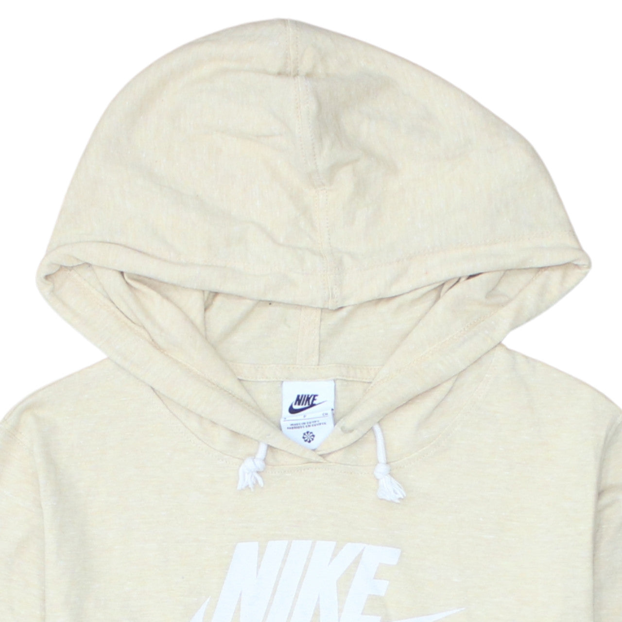 Nike Womens Beige Pullover Hoodie Small Logo Graphic Cotton Blend