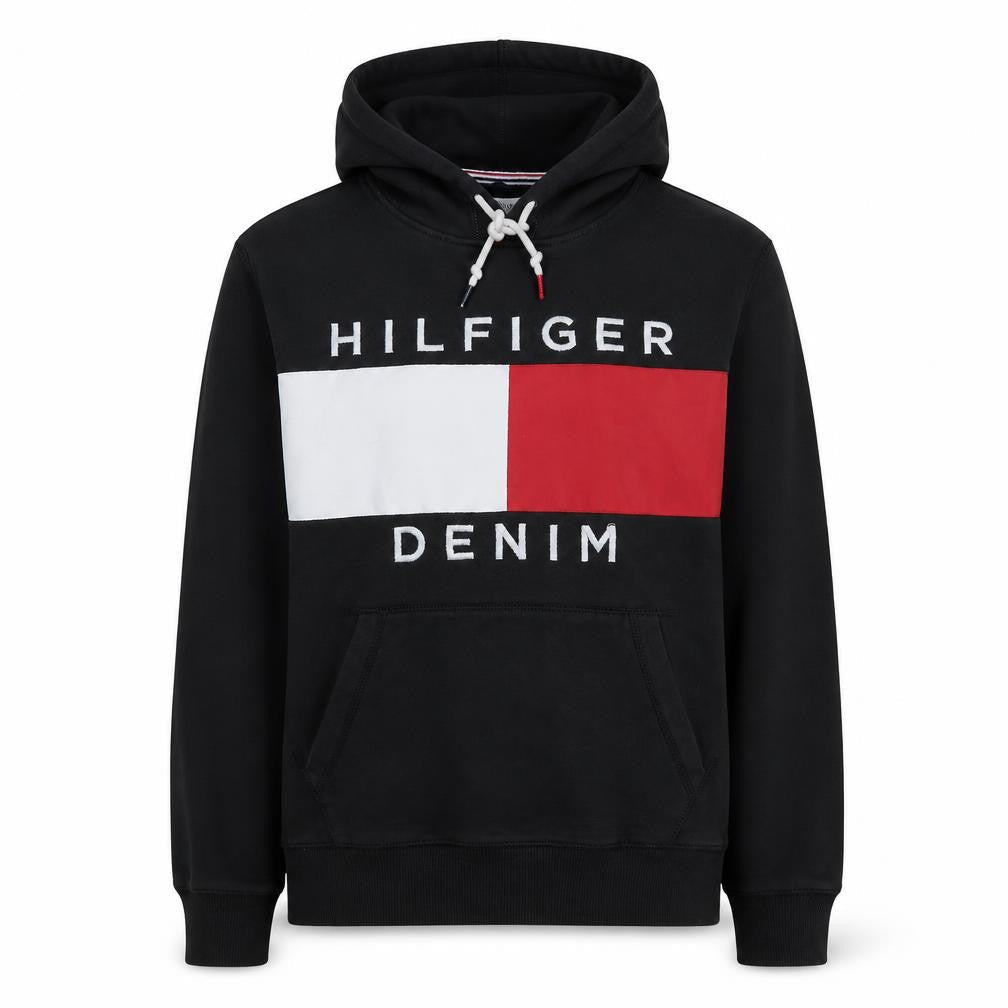 Tommy Hilfiger Men's Black L Pullover Hoodie Graphic Logo Sweatshirt