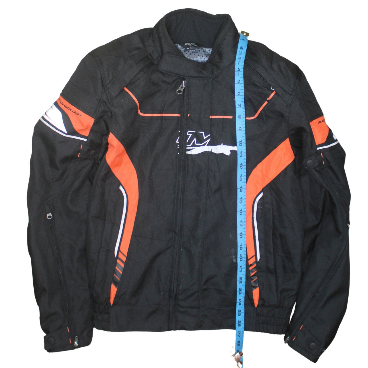 FLM Men's Black Orange Motorcycle Jacket Size 52 Regular Fit