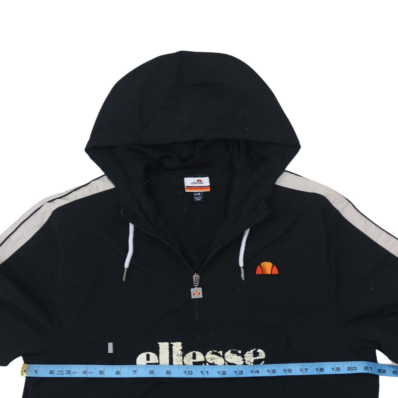 Ellesse Men's Black Nylon Hooded Anorak Jacket Size M Retro Sports Style