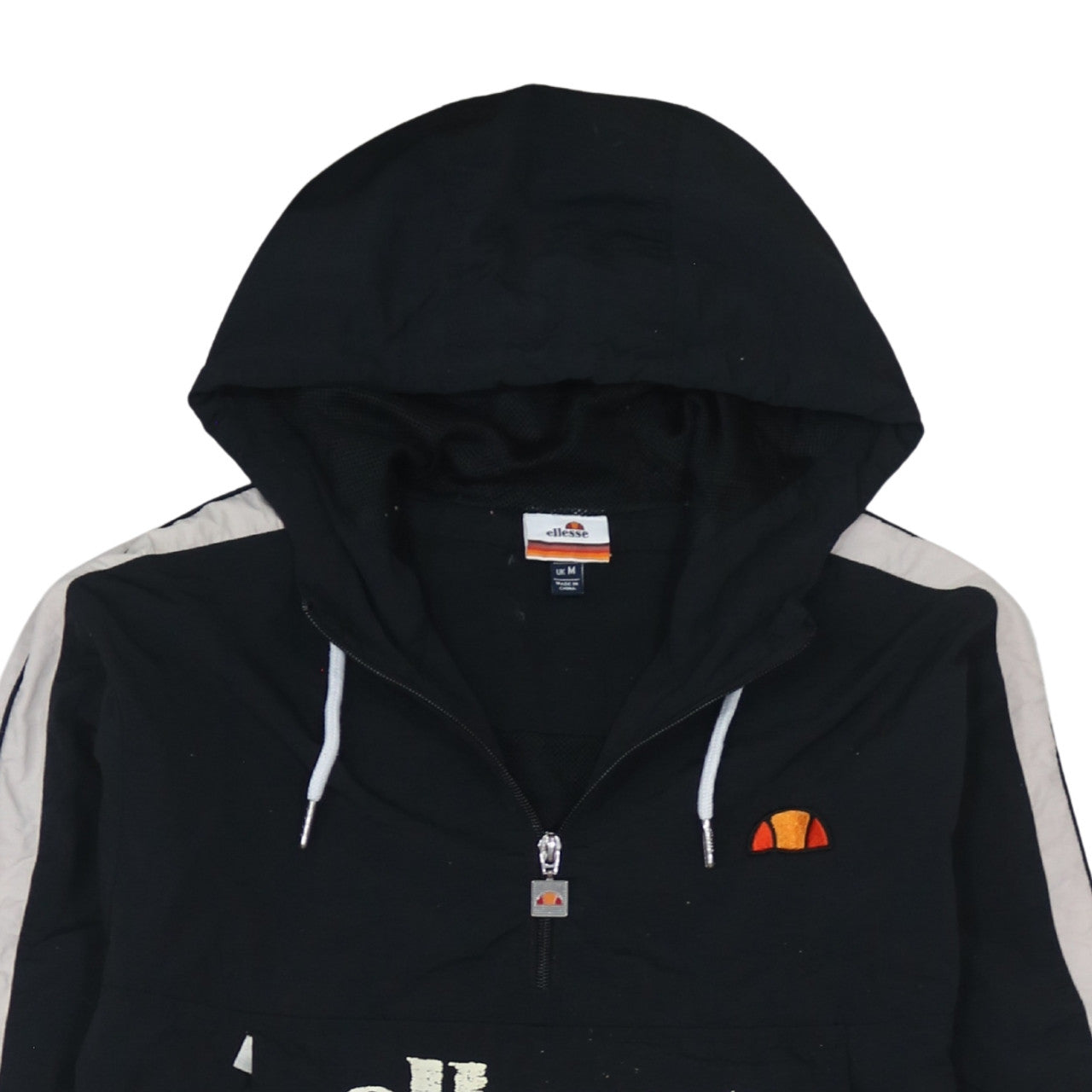 Ellesse Men's Black Nylon Hooded Anorak Jacket Size M Retro Sports Style