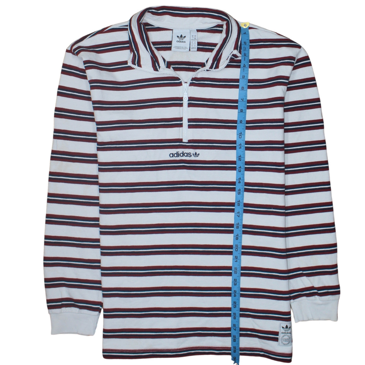 Adidas Men's White Striped 1/2 Zip Sweatshirt XL Vintage Style