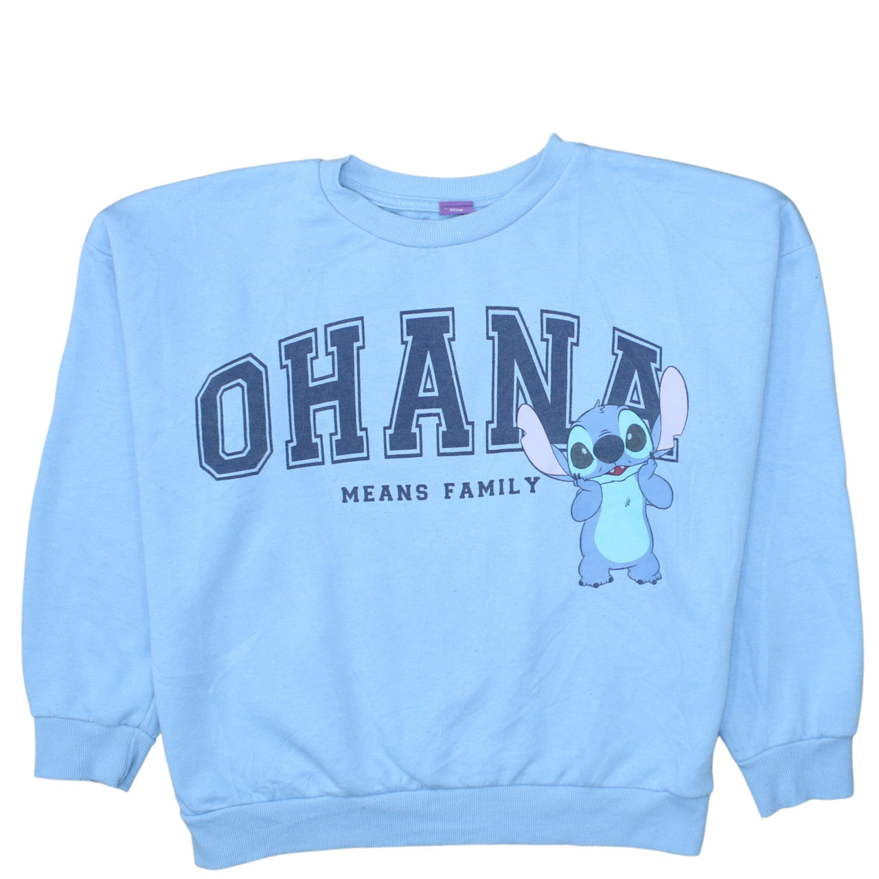 Disney Stitch Women's Blue Pullover Sweatshirt M Ohana Graphic