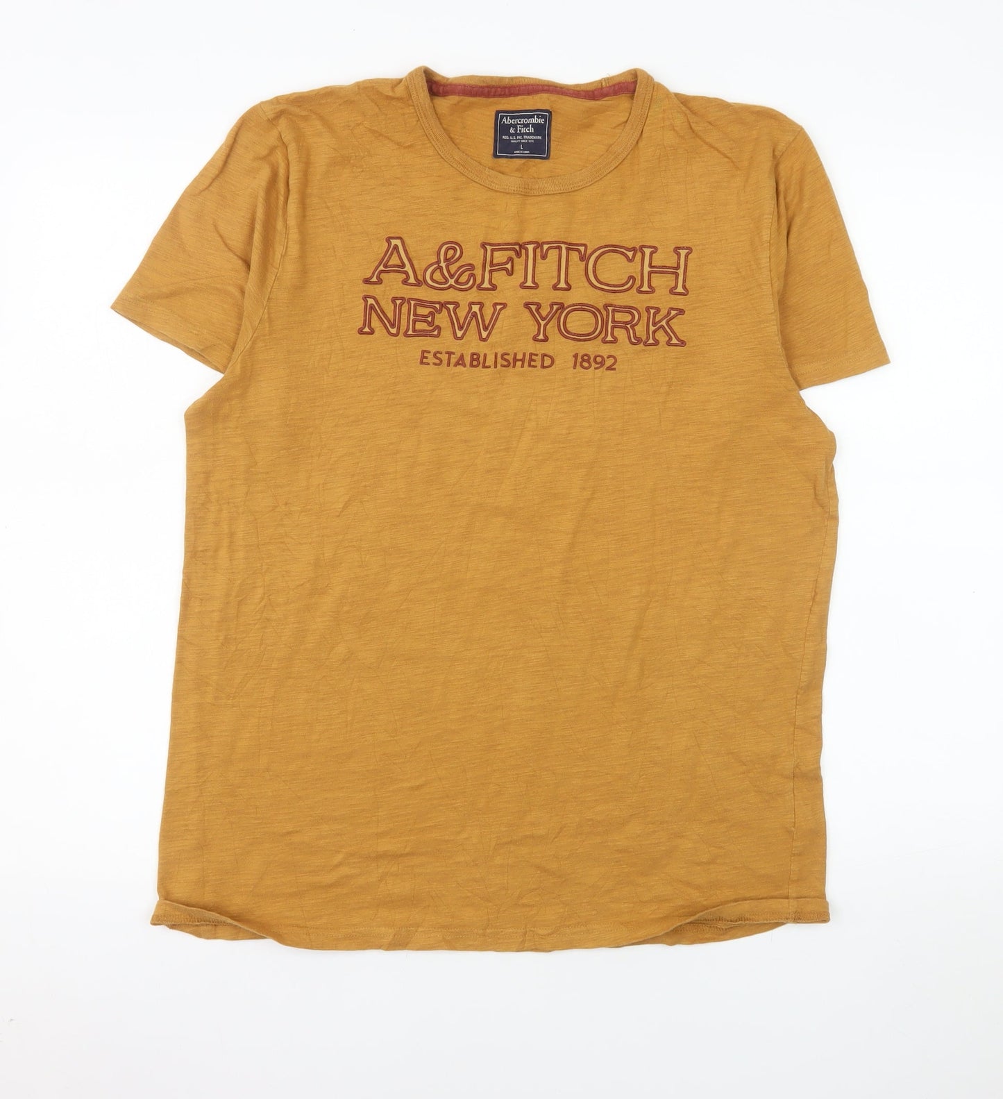 Abercrombie & Fitch Men's Yellow Graphic T-Shirt Size L Cotton Crew Neck