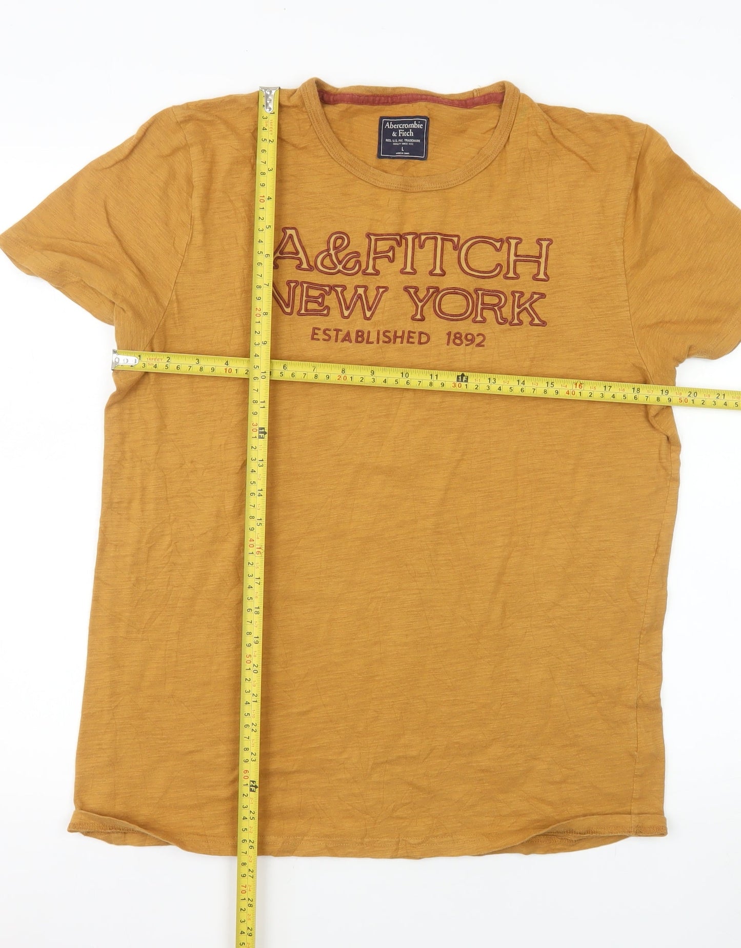 Abercrombie & Fitch Men's Yellow Graphic T-Shirt Size L Cotton Crew Neck