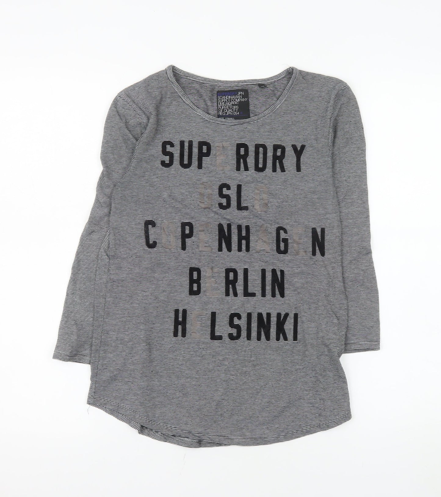 Superdry Women’s Grey Striped Long Sleeve Crew Neck T-Shirt XS